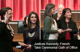 Ohio Supreme Court Chief Justice Sharon Kennedy wears robe of mentor Crehan  while being sworn-in