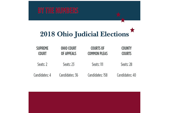 Graphic showing a breakdown by type of court of judicial seats and candidates for the November 2018 general election