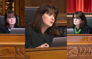 Image is of 3 photos of Justice French on the bench