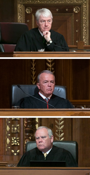 Vertical image of 3 individual photos, each of a male judge on the bench