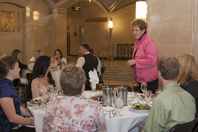 Chief Justice Maureen O'Connor greets teachers at a luncheon during the second day of the annual Ohio Government in Action program sponsored by the Ohio Center for Law-Related Education.