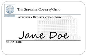 Image of an Ohio attorney registration card
