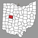 Image of a county map of Ohio with Logan County colored red