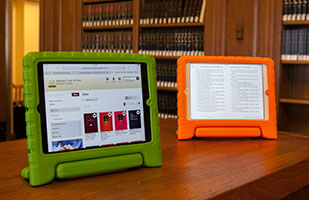 Image of two tablets showing the Ohio Supreme Court Law Library's digital library