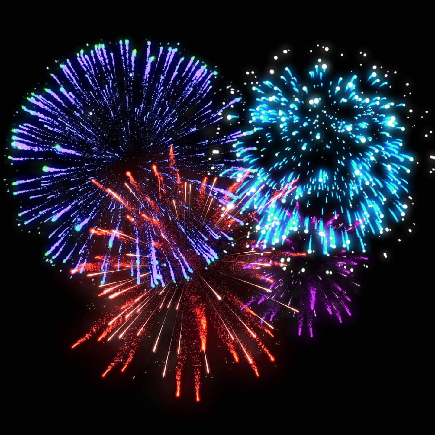 Purple red and blue fireworks