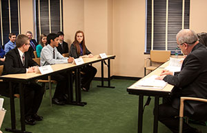 Students from Findlay High School answer questions from the judging panel.