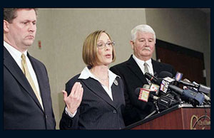From left: Dr. Russell Uptegrove, Warren County Coroner, the late Judge Rachel A. Hutzel, and Ron Ferrell, Mason Police Chief. Photo: Cincinnati Enquirer. Used with permission.