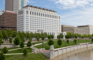 Image of the Thomas J. Moyer Ohio Judicial Center west side by the river
