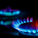 Image of several rings of blue gas flames.