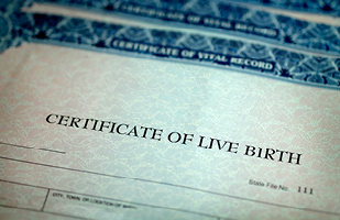 A blank birth certificate.