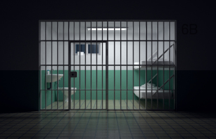 Image of a jail cell as seen from outside the cell.