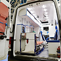 The inside of an ambulance.