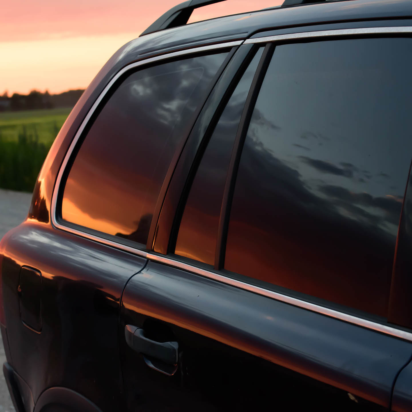 A black SUV with tinted windows