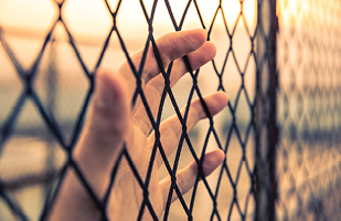Image of a hand on a chain-linked fence