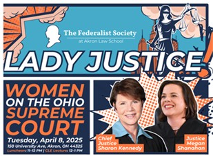 A comic-book style image featuring Lady Justice and two female judges wearing black judicial robes.