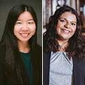 two images side by side of two women wearing business attire