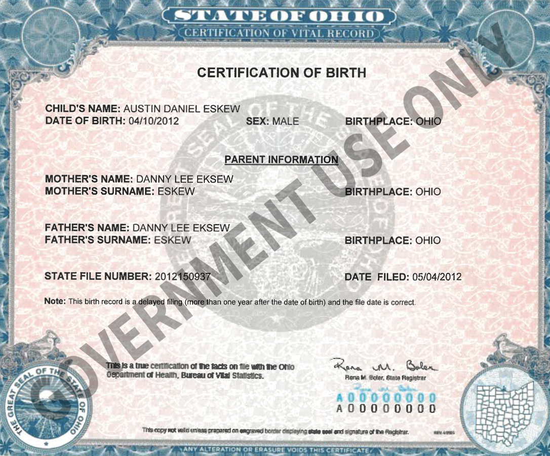 The new Ohio Birth Certificate Template