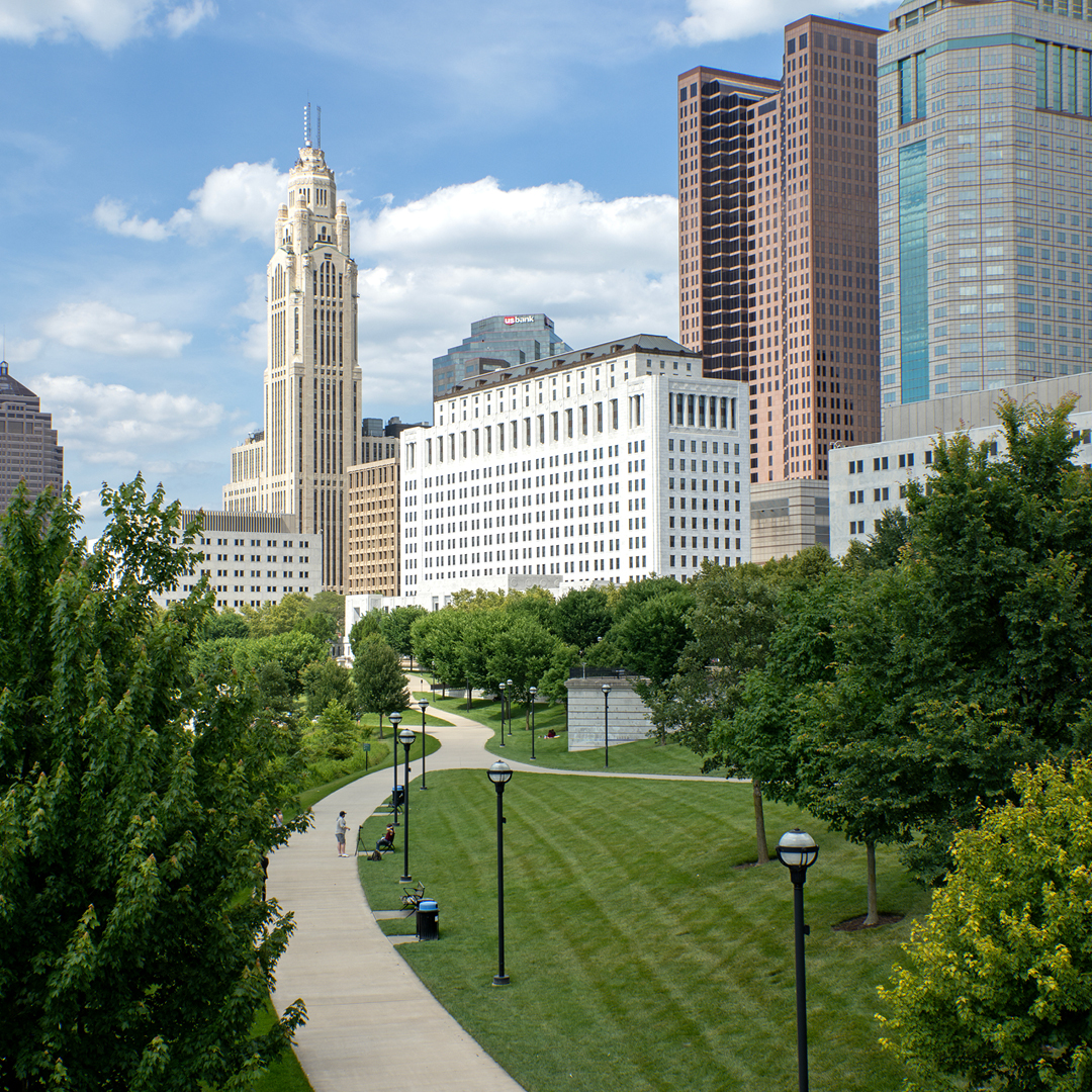 The Thomas J. Moyer Ohio Judicial Center as seen from the Scioto Mile.