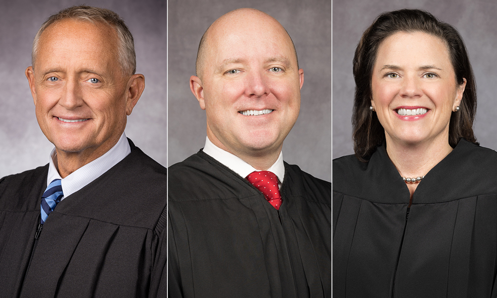 Individual images placed side-by-side of two men and one woman, all wearing black judicial robes.